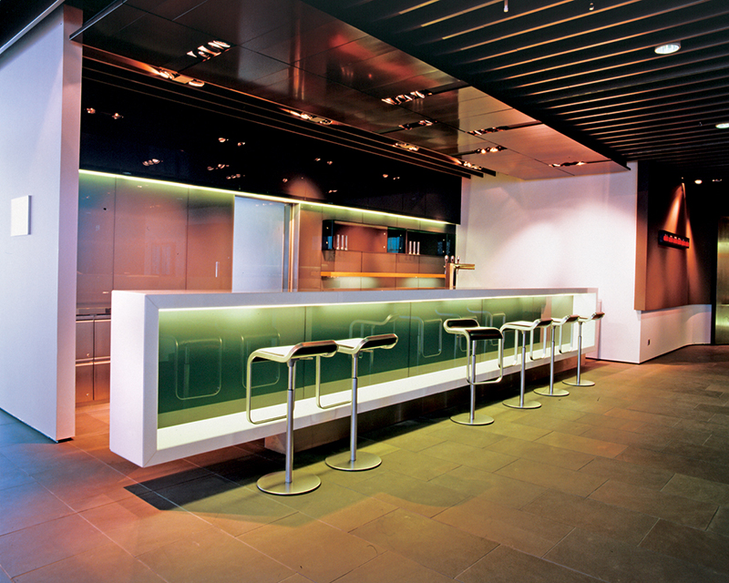 White Corian solid surface bar counter