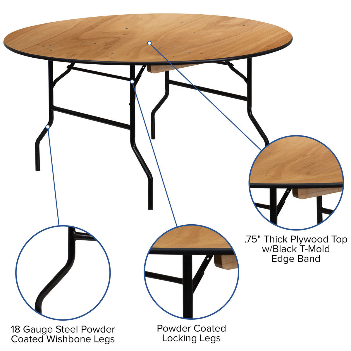 Simple Wooden Round Shape Folding Dining Table for Outdoor Wedding Banquets for Hotels
