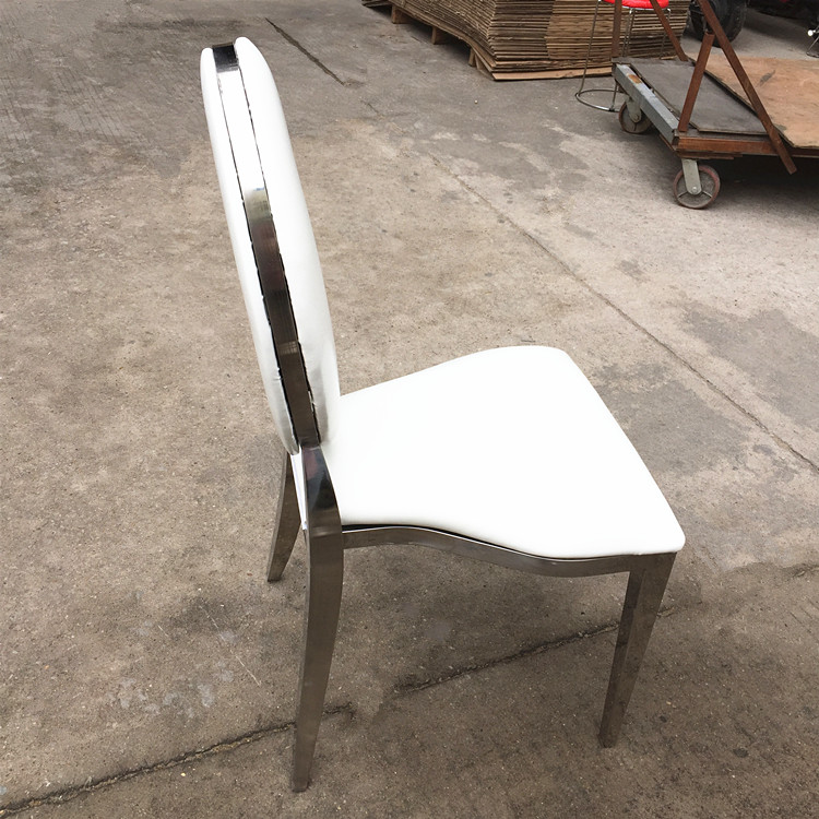Wholesale Luxury Silver Back Round Blue Upholstered Padded Throne Stainless Steel Hotel Party Event Dining Banquet Wedding Chair
