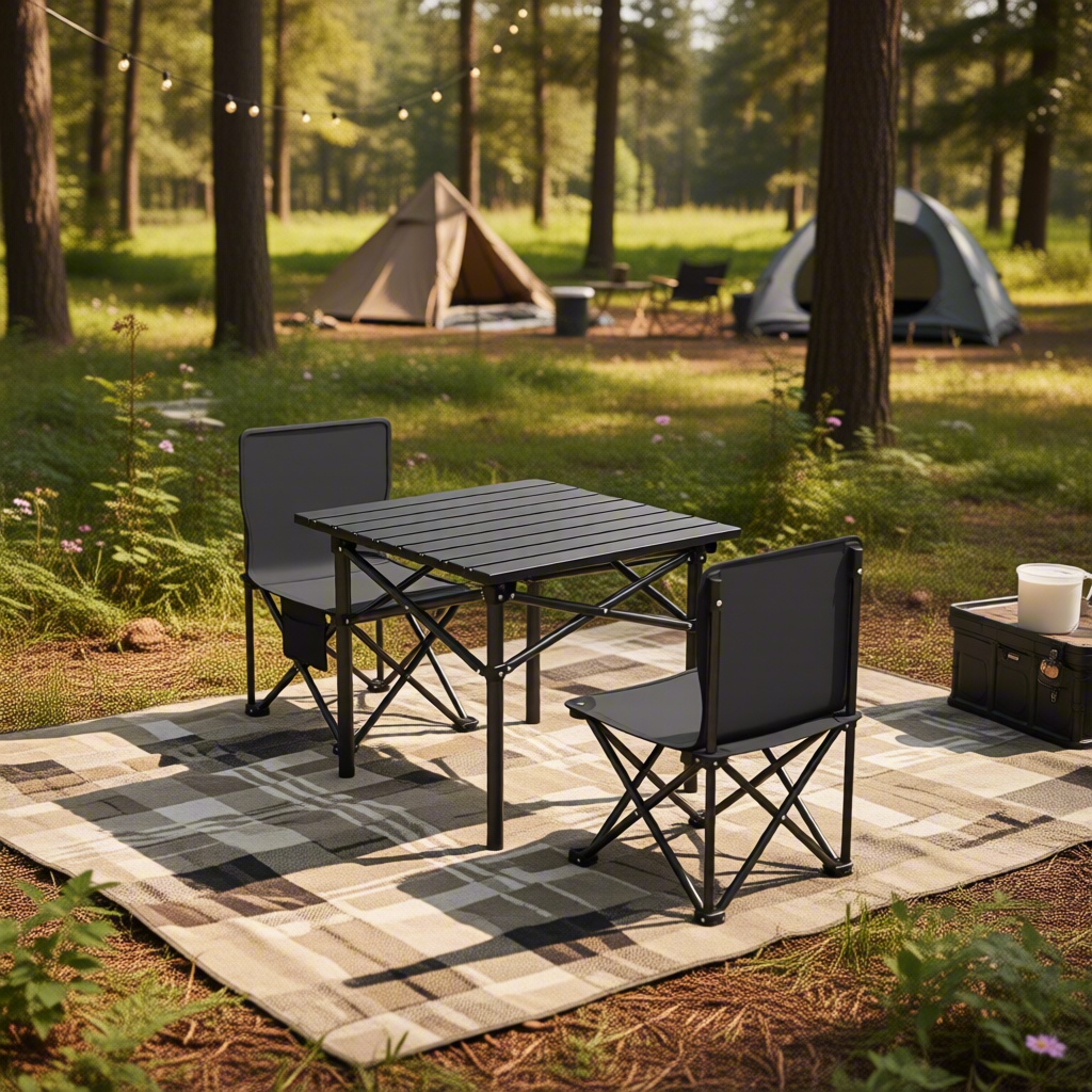 Modern Outdoor Folding Tables and Chairs Portable Oxford Material Steel Pipe Design for Camping Picnic Farmhouse Use