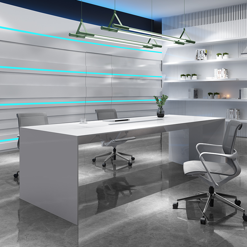 Customized High Gloss White Conference Room Table Modern Luxury 10 Seater Boardroom for Home Office School Durable Wood Material