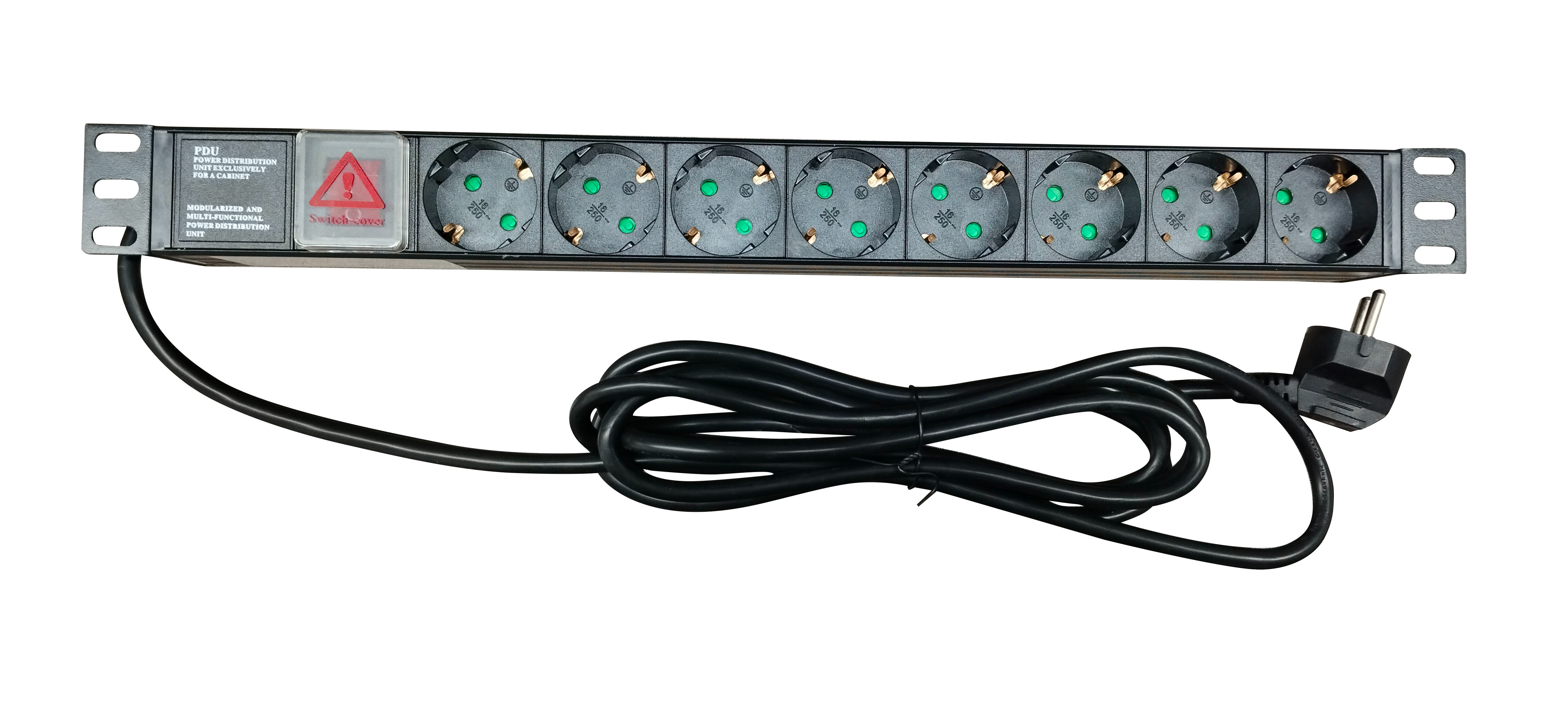 19 Inch Rack Mount Germany PDU 8 Way Schuko Power Distribution Unit Surge Protected Rack Power Strip For Server Room
