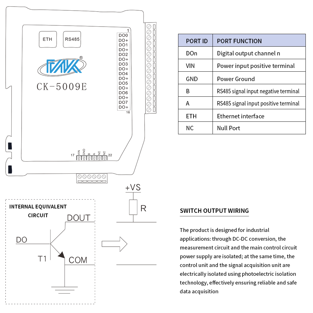 CK-5009E 8-channel Digital Output Modbus IO Module Switch Remote IO Module Control Solenoid Valve Switch Input And Output (IO)