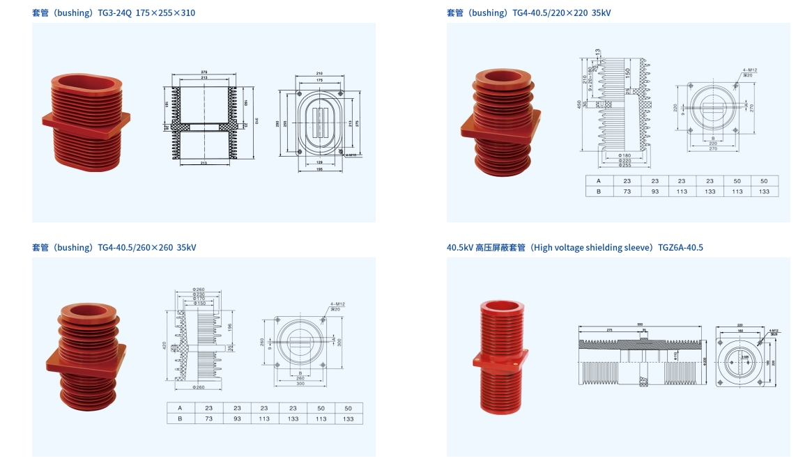 10kV-40.5kV High Voltage Insulator Centrally Installed Switchgear Wall Bushing Casing