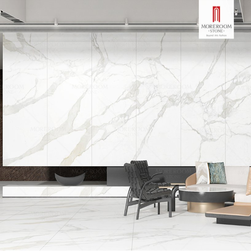 Calacatta Bianco Artificial Marble Quartz Sintered Stone Slab Hotel Home Background Decoration