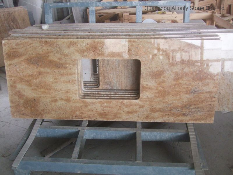 Double Bullnose Ready Made Kashmir Gold Granite Countertop and Backsplash for Kitchen