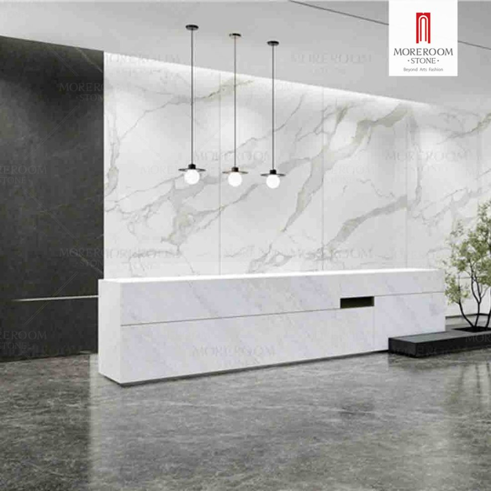Calacatta Bianco Artificial Marble Quartz Sintered Stone Slab Hotel Home Background Decoration