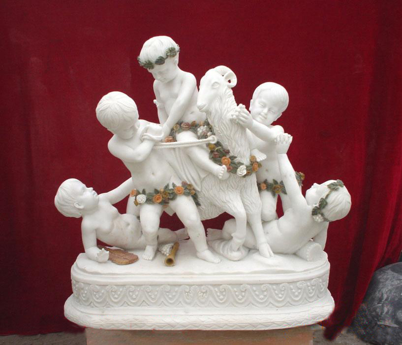 Garden Decoration Natural Marble Children with Sheep Figure Marble Statue (SYMS-1192)