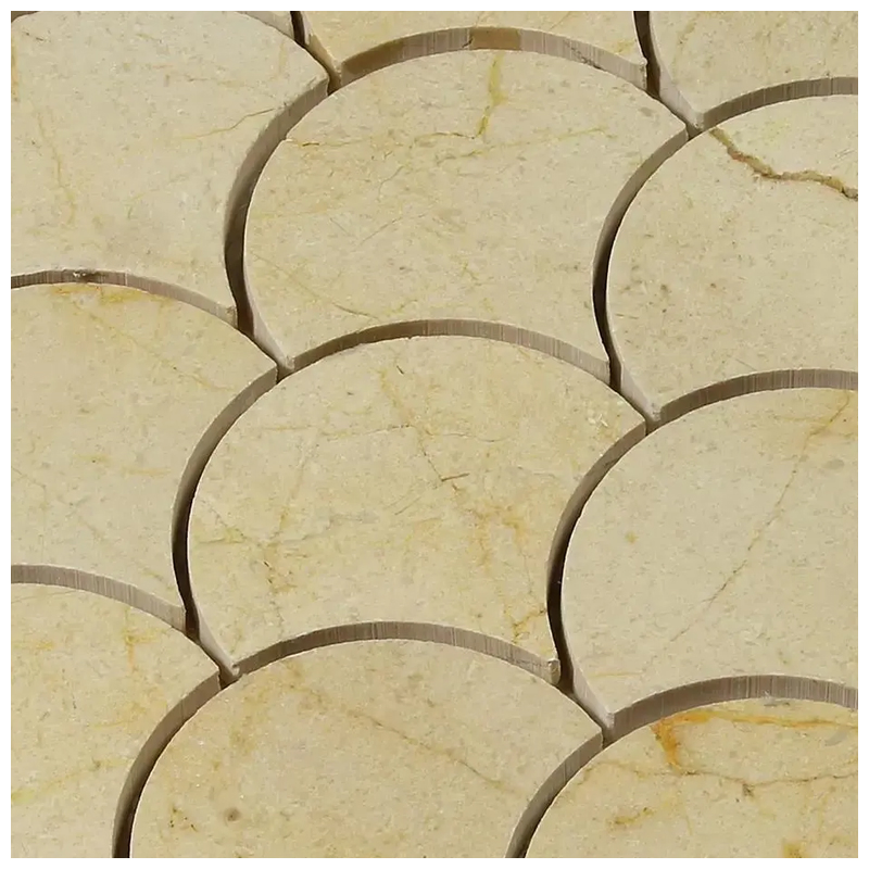 3'' Fish Scale/Fan Shape Crema Marfil Marble Mosaic Tiles