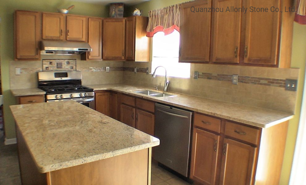 Double Bullnose Ready Made Kashmir Gold Granite Countertop and Backsplash for Kitchen