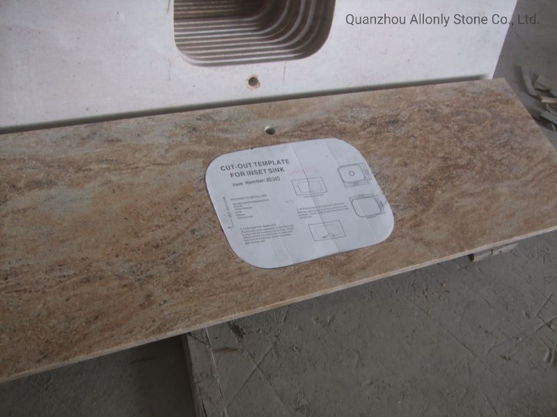 Double Bullnose Ready Made Kashmir Gold Granite Countertop and Backsplash for Kitchen