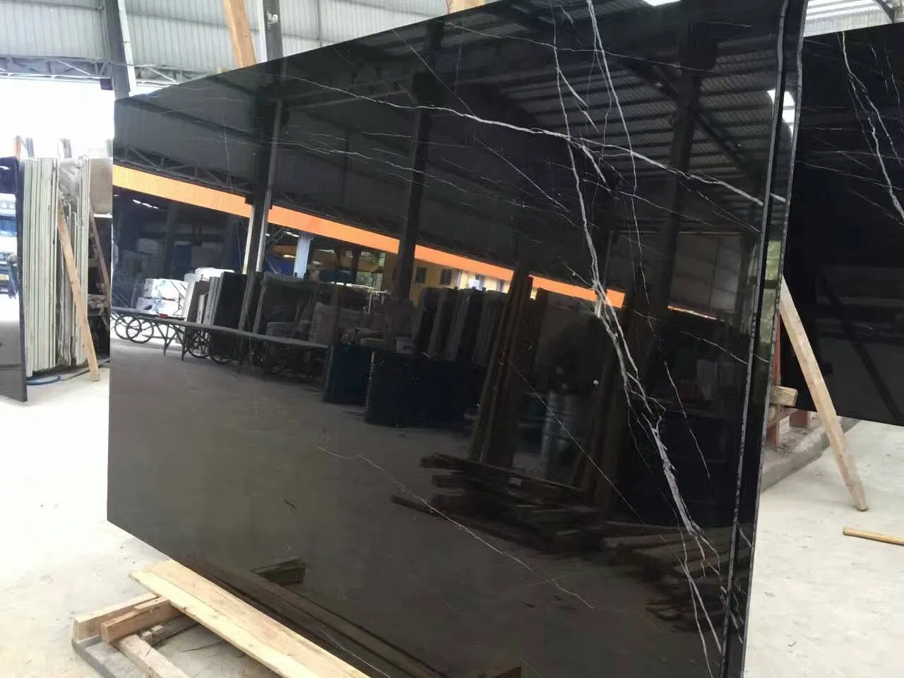 Chinese Nero Marquina Polished Black Marble Slabs for Tiles and Stairs