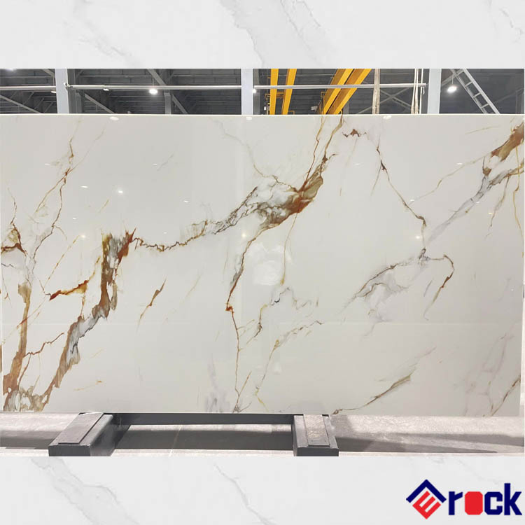 Artificial Calacatta Gold Marble Nano Crystallized Glass Stone Slabs for Countertops and Floor Tiles