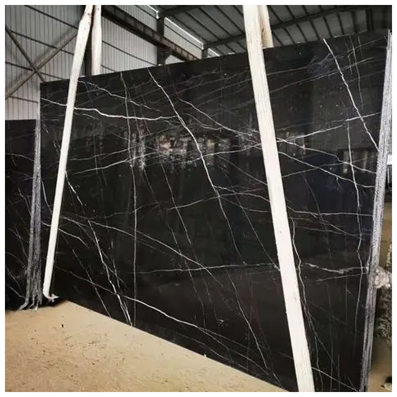 Chinese Nero Marquina Polished Black Marble Slabs for Tiles and Stairs