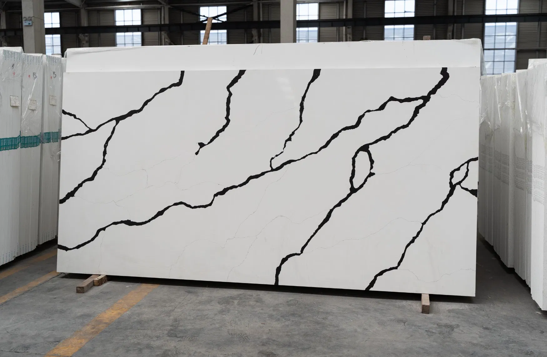 Italian Calcutta Marble White Artificial Quartz Stone Black Veining Popular Kitchen Surface