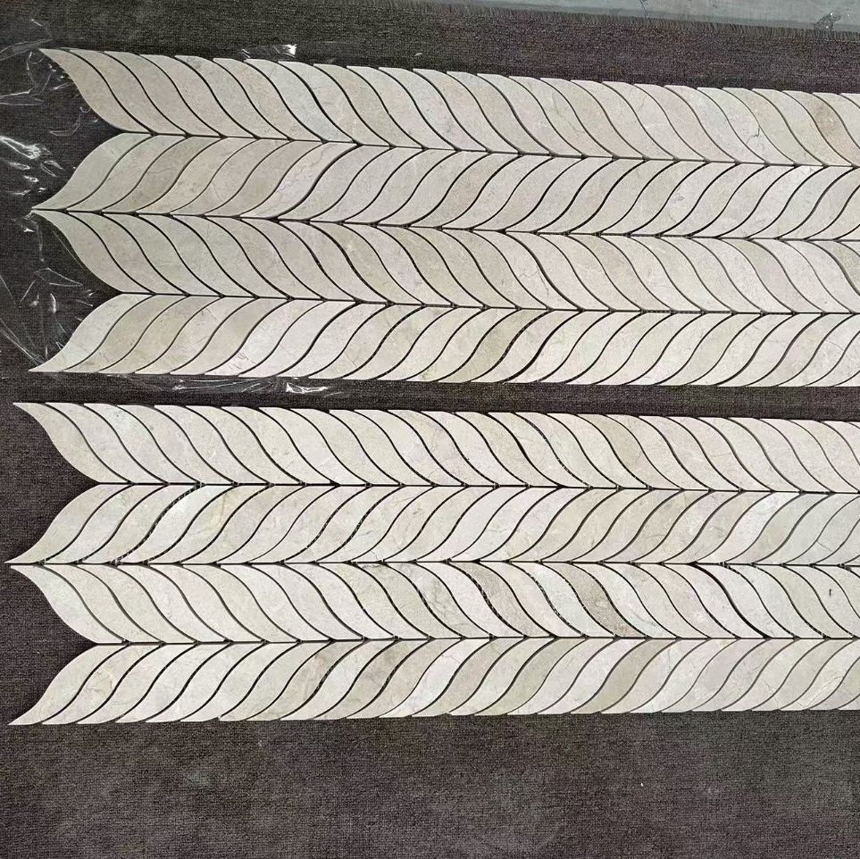 Crema Marfil Beige Marble Leaf Shape Mosaic Tile