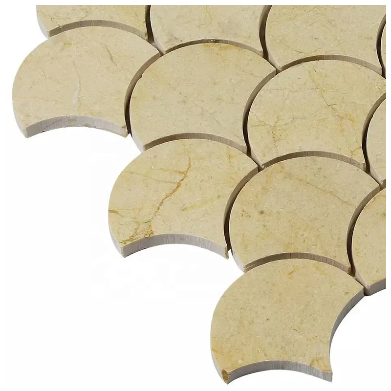 3'' Fish Scale/Fan Shape Crema Marfil Marble Mosaic Tiles
