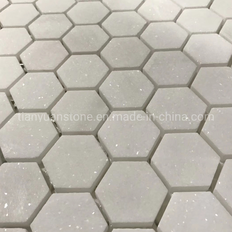 Greek Thassos White Hexagon Shaped Marble Stone Mosaic