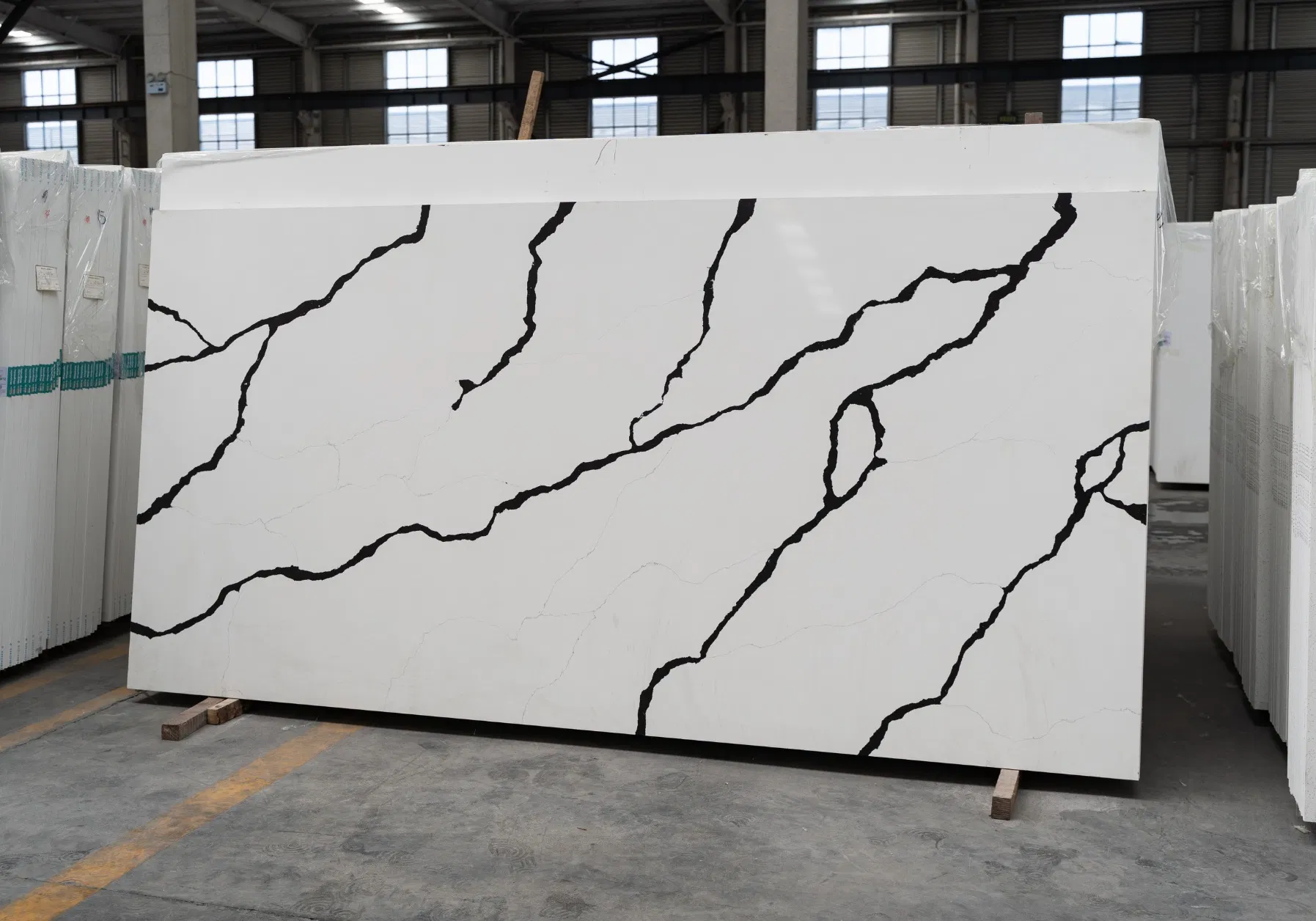 Italian Calcutta Marble White Artificial Quartz Stone Black Veining Popular Kitchen Surface
