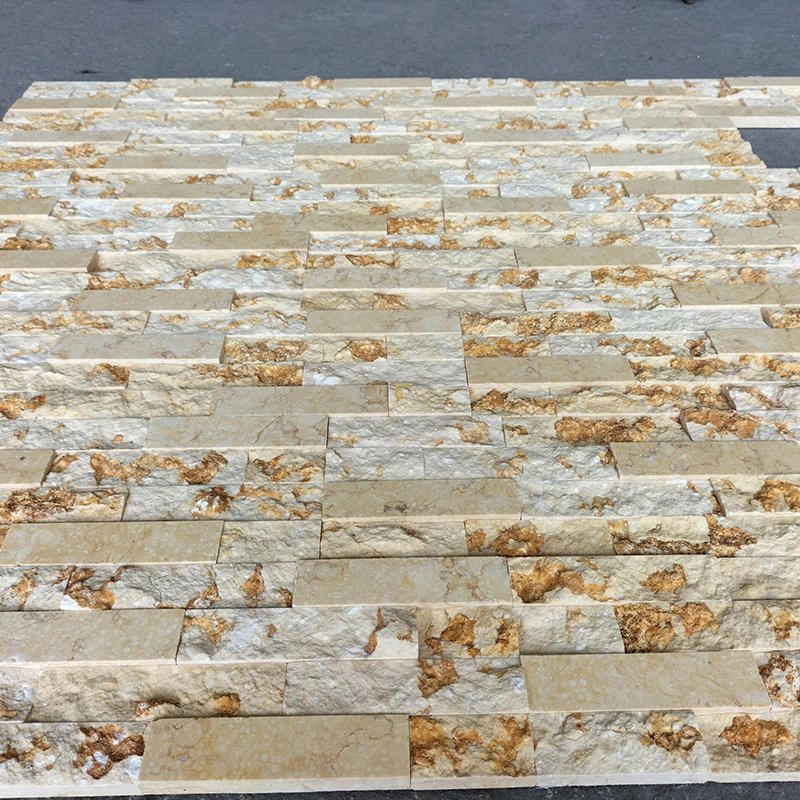 Split and Polished Surface Sunny Beige Marble Wall Cladding Panel Stone Veneer