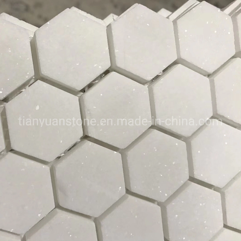 Greek Thassos White Hexagon Shaped Marble Stone Mosaic