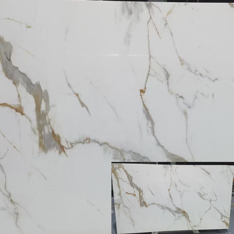 Artificial Calacatta Gold Marble Nano Crystallized Glass Stone Slabs for Countertops and Floor Tiles