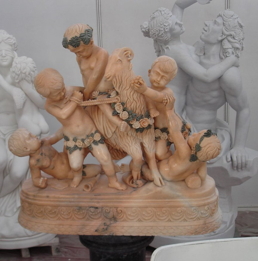 Garden Decoration Natural Marble Children with Sheep Figure Marble Statue (SYMS-1192)