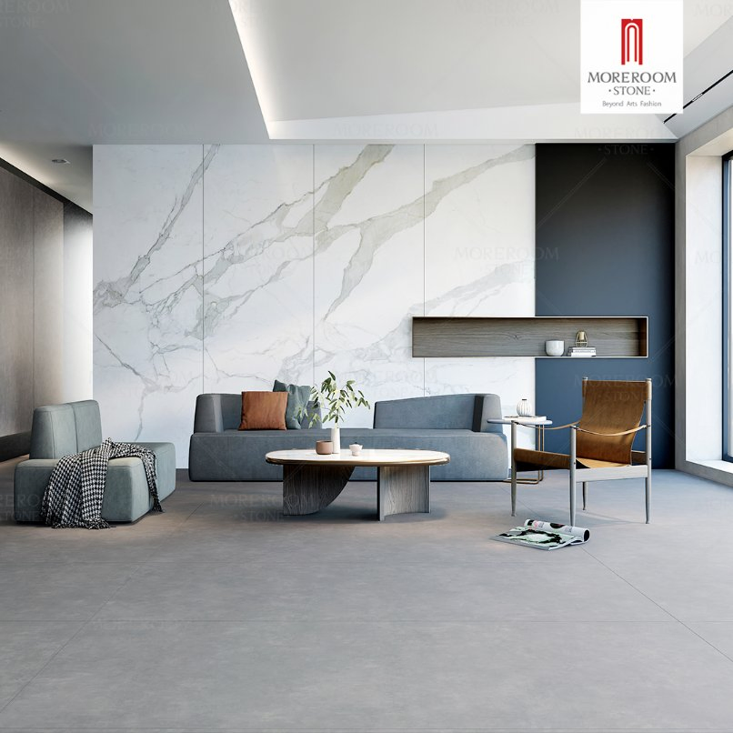 Calacatta Bianco Artificial Marble Quartz Sintered Stone Slab Hotel Home Background Decoration