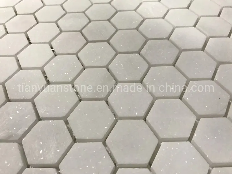 Greek Thassos White Hexagon Shaped Marble Stone Mosaic