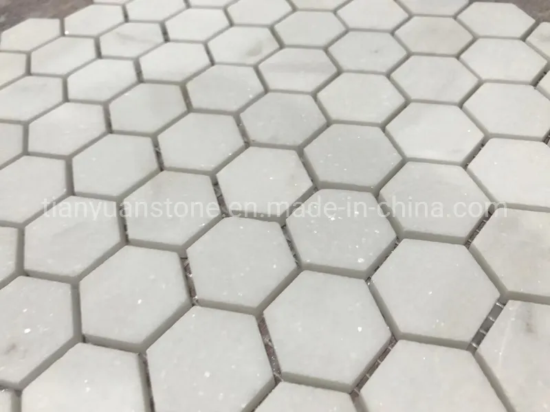 Greek Thassos White Hexagon Shaped Marble Stone Mosaic