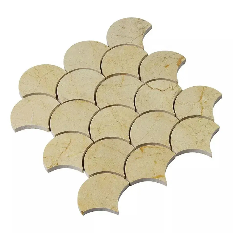 3'' Fish Scale/Fan Shape Crema Marfil Marble Mosaic Tiles