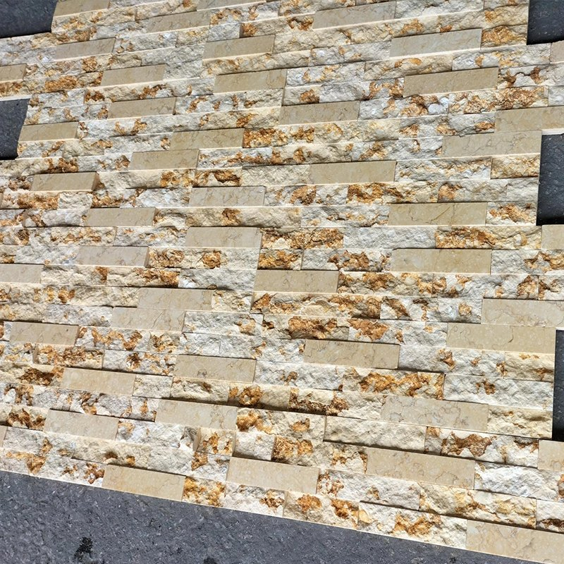 Split and Polished Surface Sunny Beige Marble Wall Cladding Panel Stone Veneer