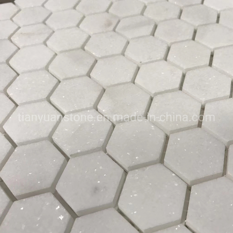 Greek Thassos White Hexagon Shaped Marble Stone Mosaic