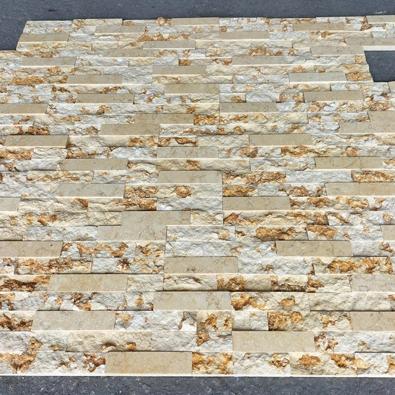 Split and Polished Surface Sunny Beige Marble Wall Cladding Panel Stone Veneer