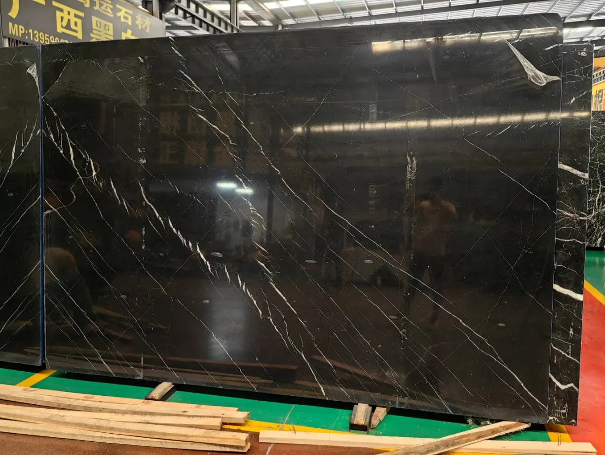 Polished Black Nero Marquina Marble Big Slabs White Veins