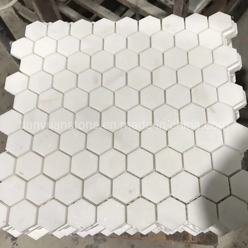 Greek Thassos White Hexagon Shaped Marble Stone Mosaic