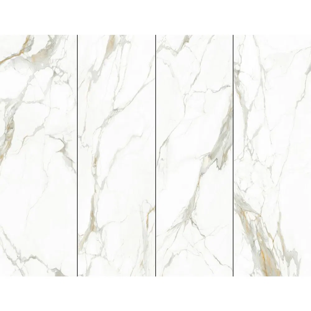 Sintered Stone Porcelain Slab Large White Calacatta Marble Looks Floor Tiles