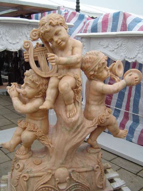 Garden Decoration Natural Marble Children with Sheep Figure Marble Statue (SYMS-1192)