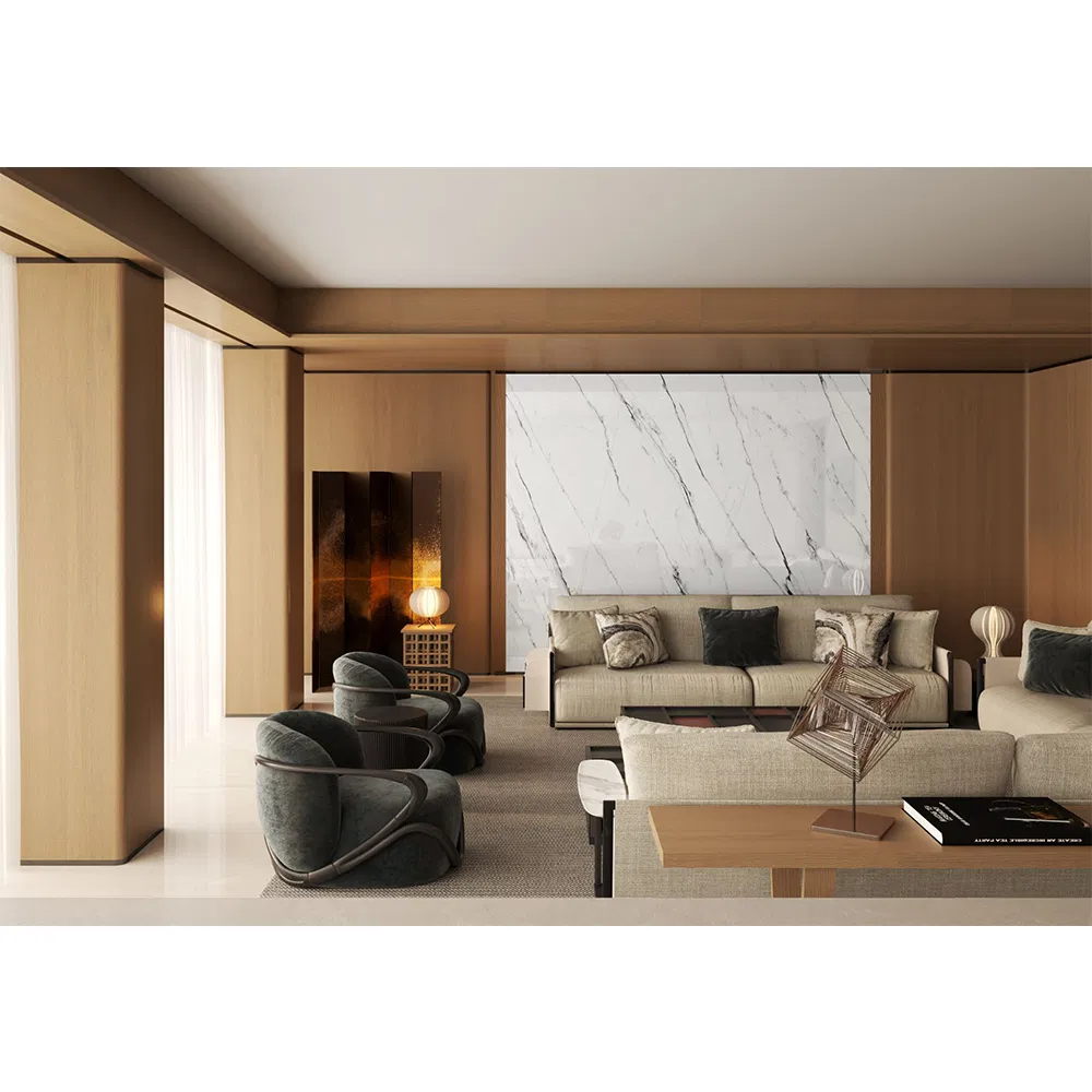 Sintered Stone Porcelain Slab Large White Calacatta Marble Looks Floor Tiles