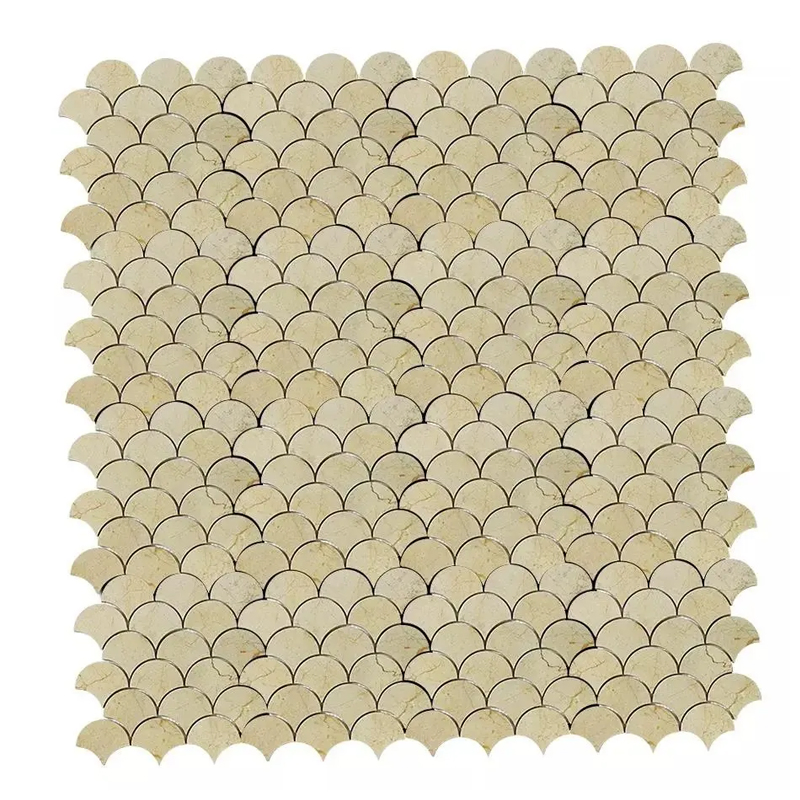 3'' Fish Scale/Fan Shape Crema Marfil Marble Mosaic Tiles