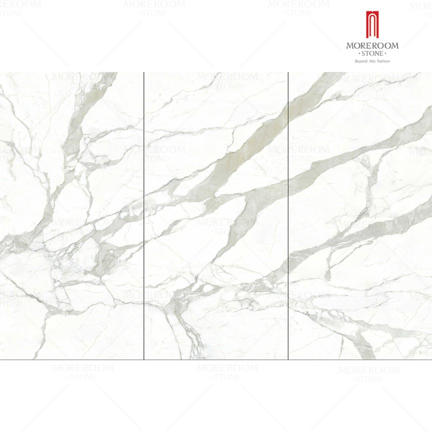 Calacatta Bianco Artificial Marble Quartz Sintered Stone Slab Hotel Home Background Decoration