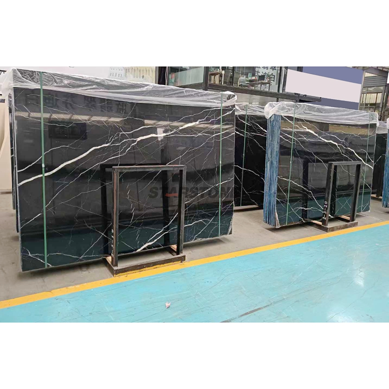 Black White Nero Marquina Engineered Natural Marble Slab for Floor Wall Tiles