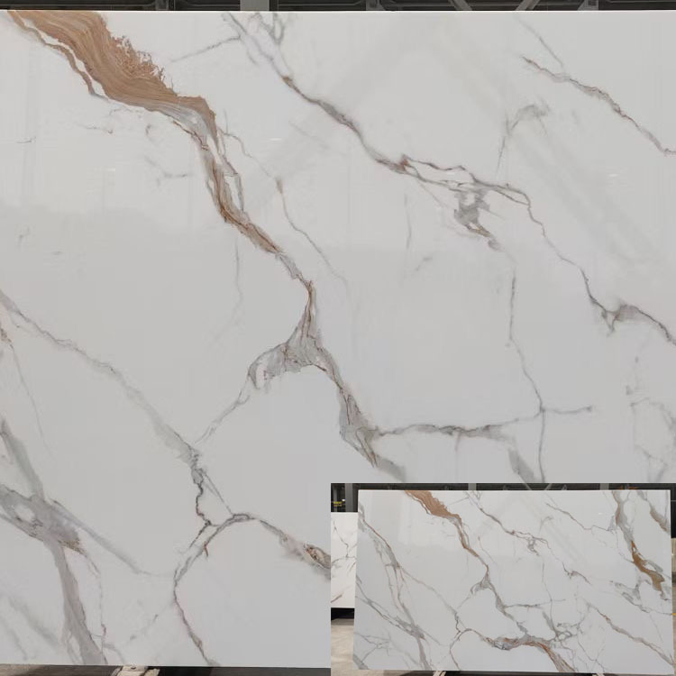 Artificial Calacatta Gold Marble Nano Crystallized Glass Stone Slabs for Countertops and Floor Tiles