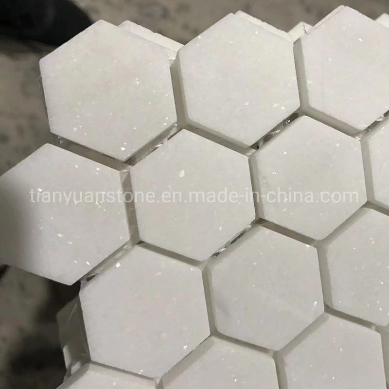 Greek Thassos White Hexagon Shaped Marble Stone Mosaic