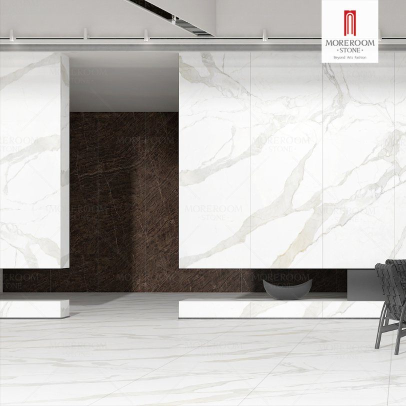 Calacatta Bianco Artificial Marble Quartz Sintered Stone Slab Hotel Home Background Decoration