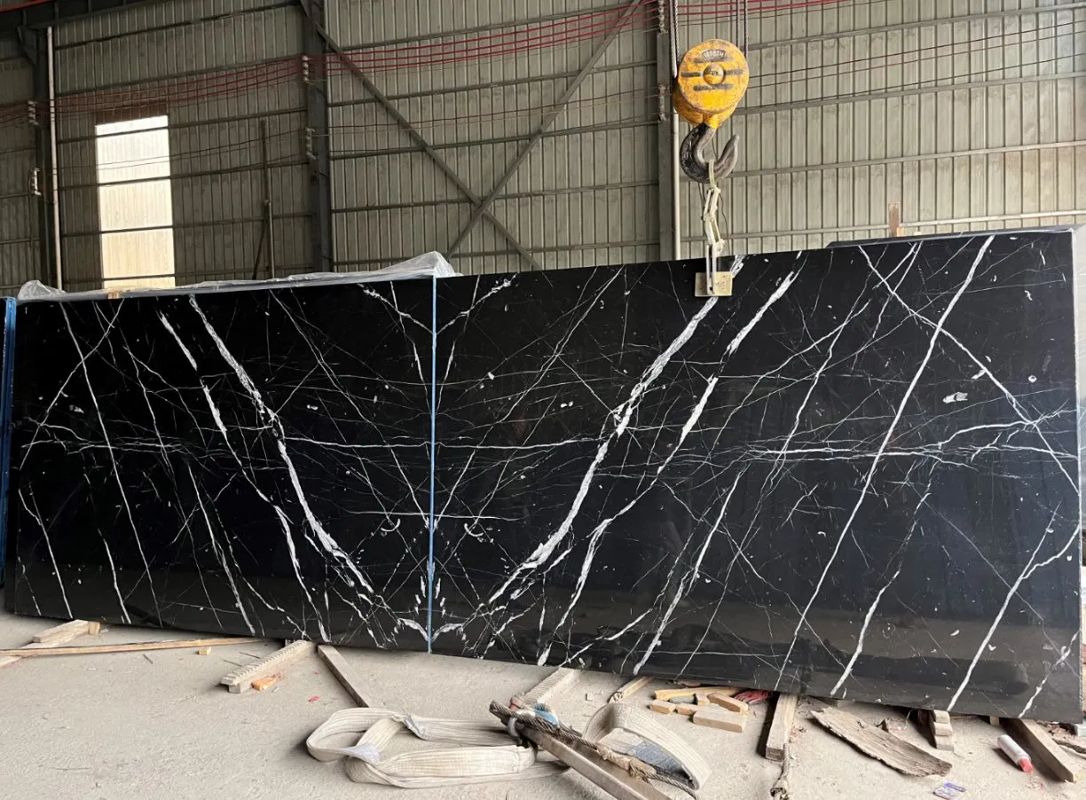 Polished Black Nero Marquina Marble Big Slabs White Veins