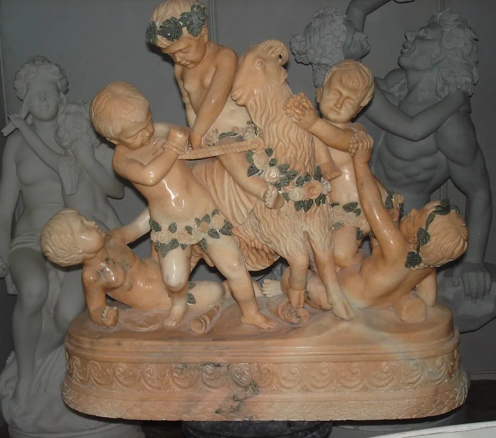 Marble Children with Sheep Statue