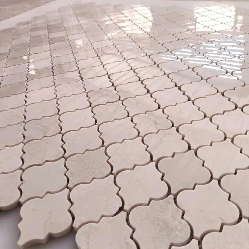 Unique Crema Marfil Marble Arabesque Marble Mosaic Tile Water Resistant Mosaic Tile Interior Wall Tiles
