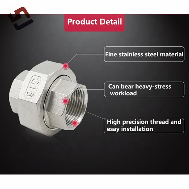 Custom 304 316 Stainless Steel Union Threaded Connection Corrosion Resistant Plumbing Fittings