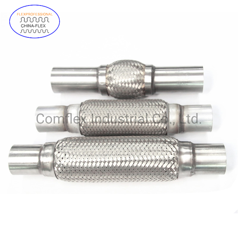 Truck Dual Coupling Trailer Muffler Parts Stainless Steel Exhaust System Flexible Pipe Connector with Mesh Braid and Nipple~